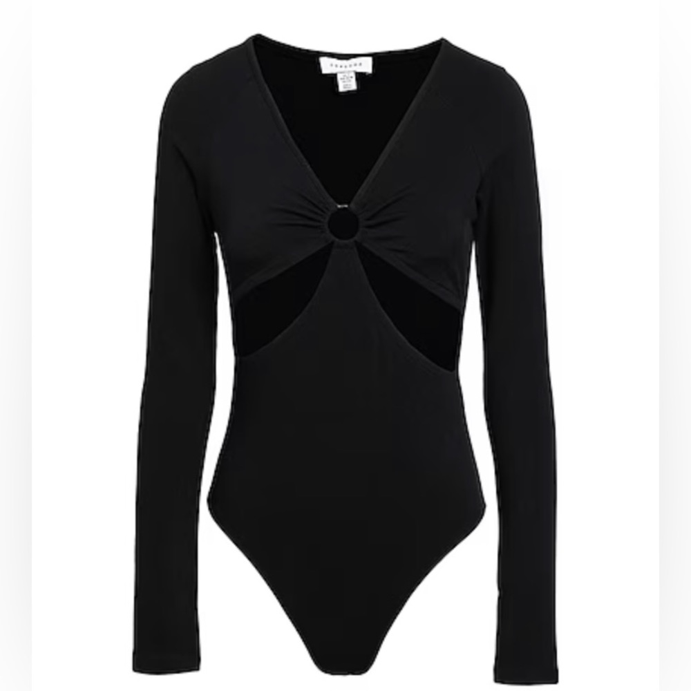NWT Topshop O-ring, cutout long sleeve bodysuit, Black, Sz. Small.